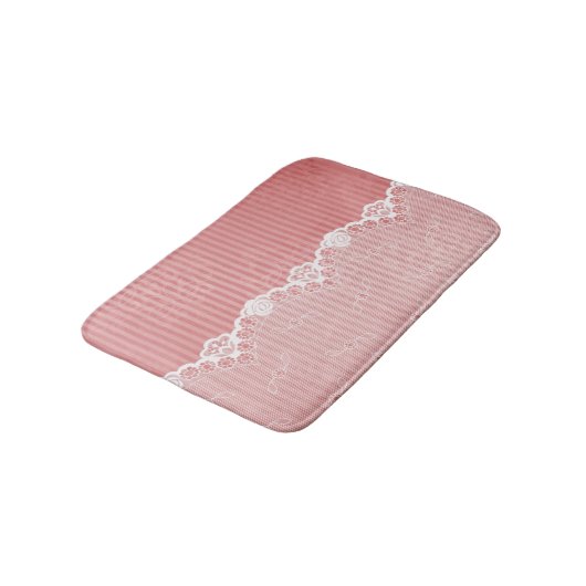 Roze en witte achtergrond met zwarte kant badmat (Gekanteld)