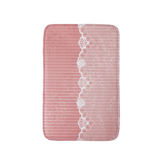 Roze en witte achtergrond met zwarte kant badmat (Voorkant Verticaal)