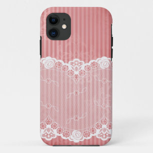 Roze en witte achtergrond met zwarte kant iPhone 11 hoesje