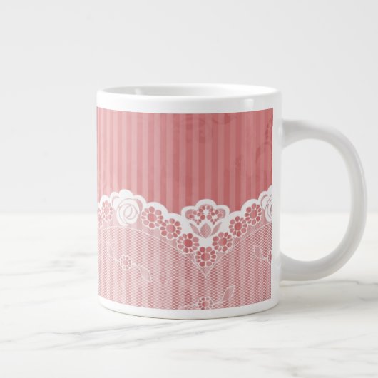 Roze en witte achtergrond met zwarte kant jumbo mok (Rechts)