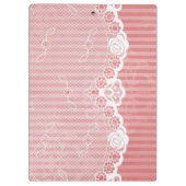 Roze en witte achtergrond met zwarte kant klembord (Achterkant)