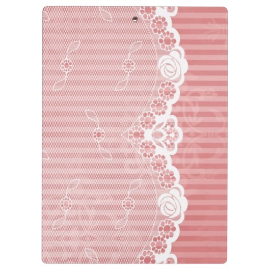 Roze en witte achtergrond met zwarte kant klembord (Achterkant)