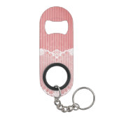 Roze en witte achtergrond met zwarte kant mini flessenopener (Achterkant)