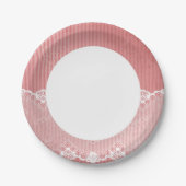 Roze en witte achtergrond met zwarte kant papieren bordje (Voorkant)