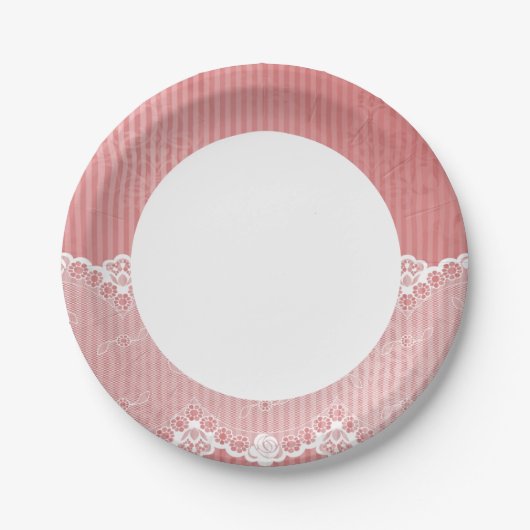 Roze en witte achtergrond met zwarte kant papieren bordje (Voorkant)