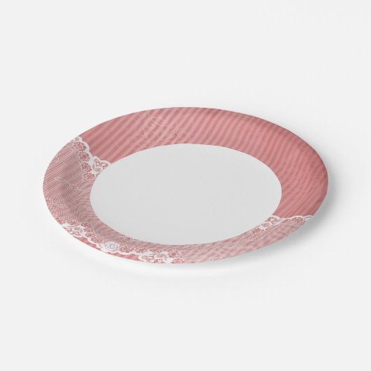 Roze en witte achtergrond met zwarte kant papieren bordje (Gekanteld)