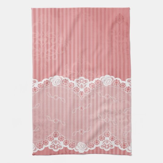 Roze en witte achtergrond met zwarte kant theedoek (Verticaal)