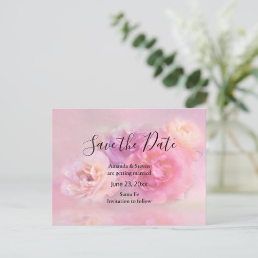 roze en witte anjers Sla de datum op Uitnodiging Briefkaart (Staand voorkant)
