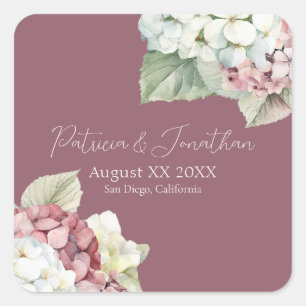 Roze en Witte Aquarel Hydrangea Bloemen op Blush Vierkante Sticker