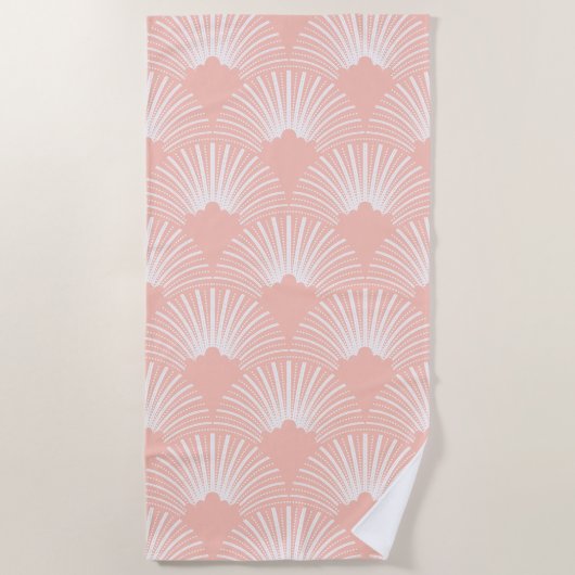 Roze en witte Art-Deco-patroon Strandlaken (Voorkant)