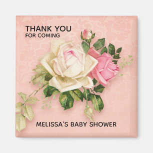 Roze en witte Baby shower Magneet