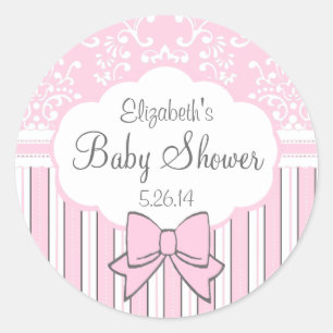 Roze en witte Baby shower Ronde Sticker