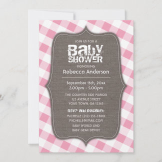 Roze en witte Baby shower van Gingham Canvas Kaart