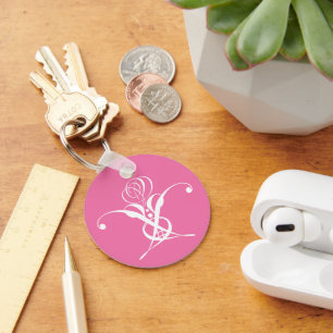 Roze en Witte Bloeiende Roos Sleutelhanger