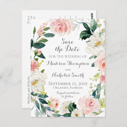 Roze en witte bloem Bewaar de datum Briefkaarten (Voorkant / Achterkant)