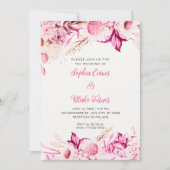 Roze en Witte Bloemen Boho Off Witte Bruiloft Kaart (Voorkant)