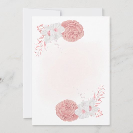 roze en witte bloemen botanische baard bruiloft kaart (Achterkant)