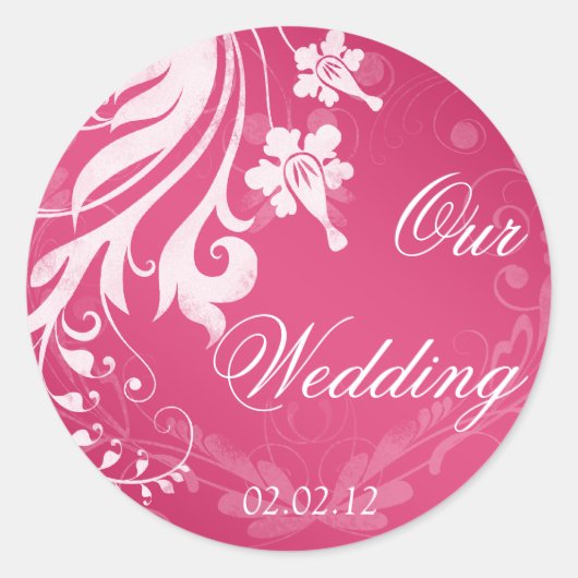 Roze en Witte Bloemen Bruiloft Stickers (Voorkant)