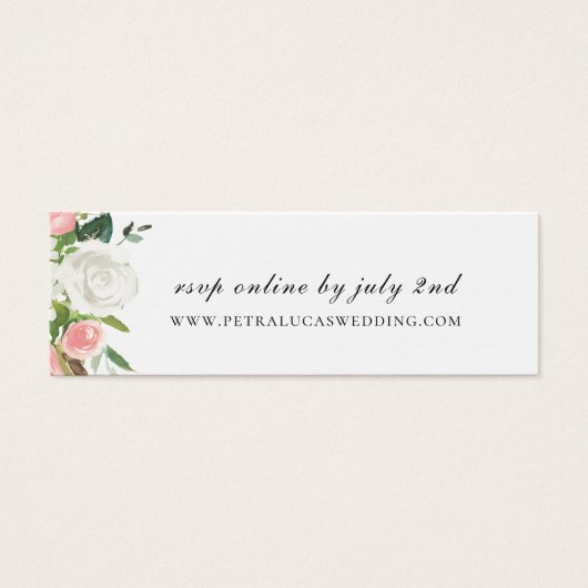 Roze en Witte Bloemen Bruiloft Website RSVP Mini Visitekaartjes (Voorkant)