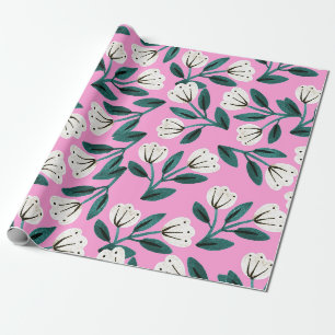 Roze en Witte Bloemen Cadeaupapier