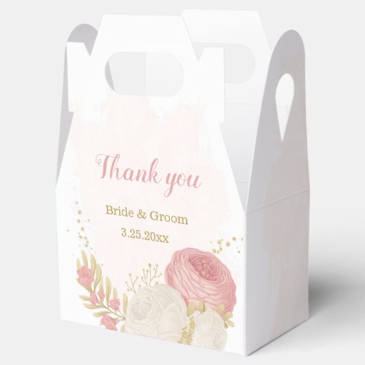 roze en witte bloemen goud botanisch bedankdoosjes (Geopend)