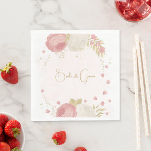 Roze en witte bloemen goud servet