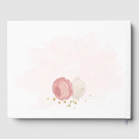 Roze en witte bloemen gouden bruiloft gastenboek (Achterkant)