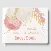 Roze en witte bloemen gouden bruiloft gastenboek (Voorkant)