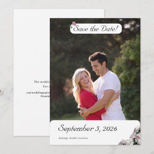 Roze en witte bloemen katholieke bruiloft save the date