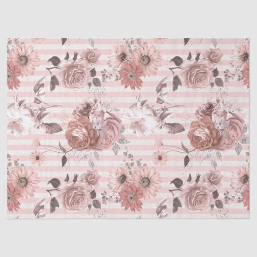 Roze en Witte Bloemen op gestreept ontkoppeling Tissuepapier (Voorkant)