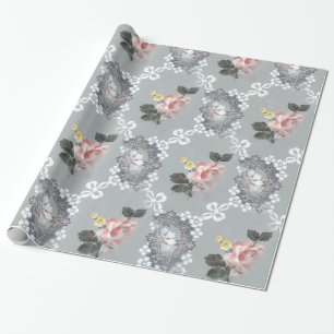 Roze en witte bloemen over grijze achtergrond cadeaupapier