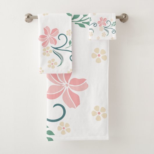 Roze en Witte Bloemen Patroon Badhanddoek Set Bad Handdoek (Insitu)
