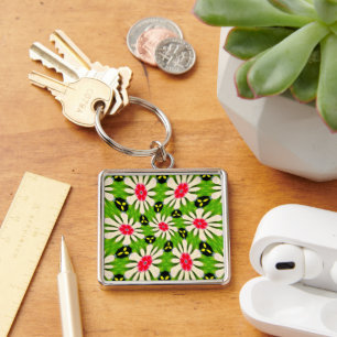 Roze en witte bloemen patroon sleutelhanger