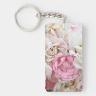 Roze en witte bloemen sleutelhanger