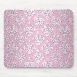 Roze en witte bloemendamaskpatroon muismat