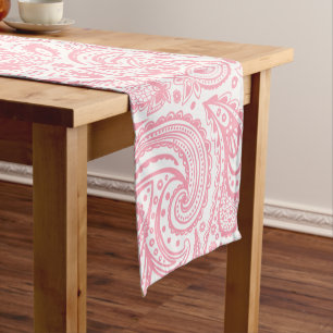 Roze en witte bloemige Paisley patroon Korte Tafelloper