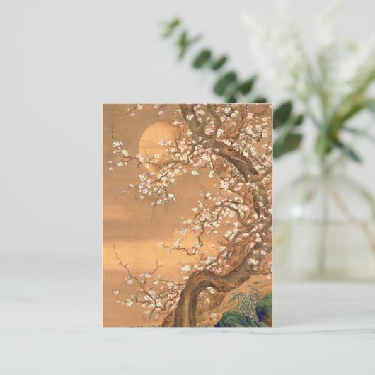 Roze en witte bloesems in Moonlight, Shizan Briefkaart (Staand voorkant)