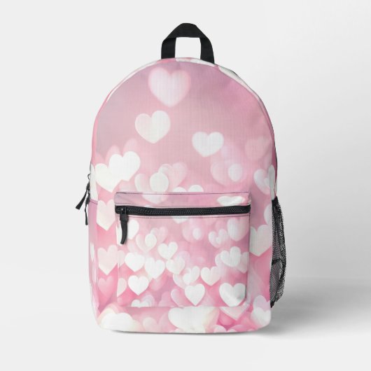 Roze en witte bokeh harten bedrukte rugzak (Voorkant)