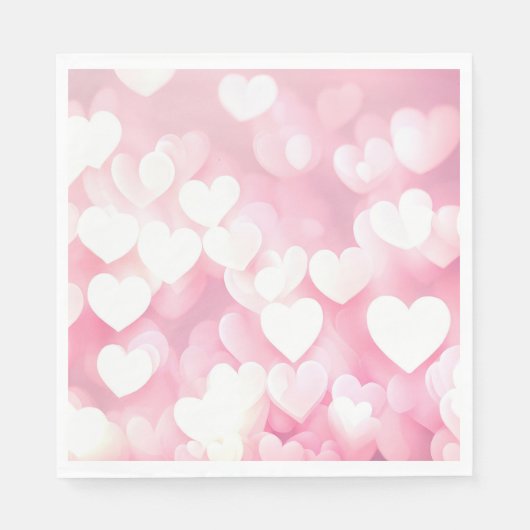 Roze en witte bokeh harten servet (Voorkant)