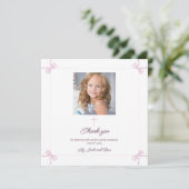 Roze en witte boog Eerste Heilige Communie Bedankkaart (Staand voorkant)