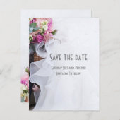 Roze en witte bruine bruiloft met behoud van datum aankondigingskaart (Voorkant / Achterkant)