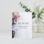 Roze en witte bruine bruiloft met behoud van datum aankondigingskaart (Staand voorkant)