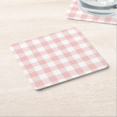 Roze en Witte Buffel Plaid Gingham Vierkante Kartonnen Onderzetter (Schuin)