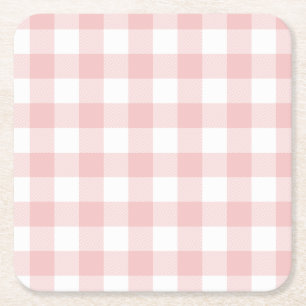 Roze en Witte Buffel Plaid Gingham Vierkante Kartonnen Onderzetter