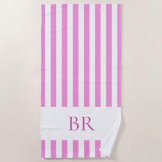 Roze en Witte Cabana Streep Custom Monogram Strandlaken