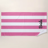 Roze en witte Cabana Stripe | bruid strandlaken (Voorkant)