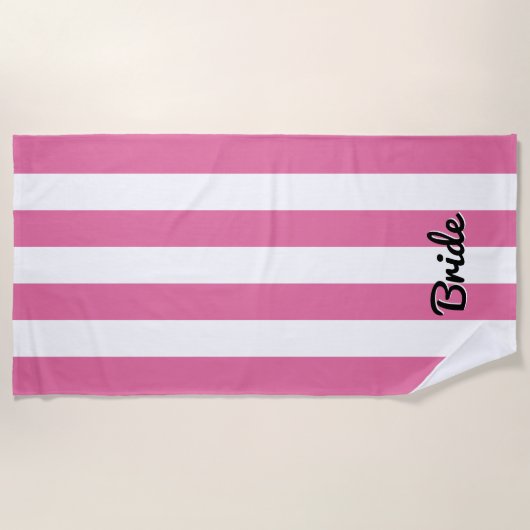 Roze en witte Cabana Stripe | bruid strandlaken (Voorkant)