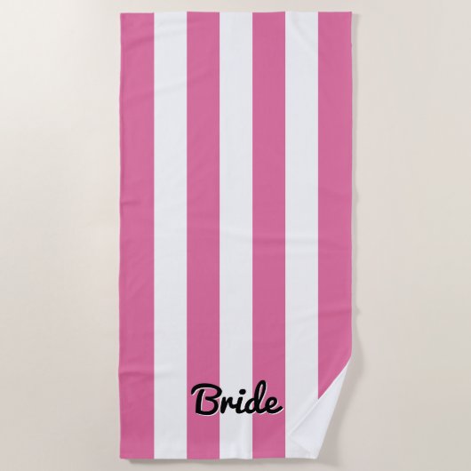 Roze en witte Cabana Stripe | bruid strandlaken (Voorkant)