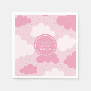 Roze en witte Cartoon Clouds Girl Baby shower Cute Servet