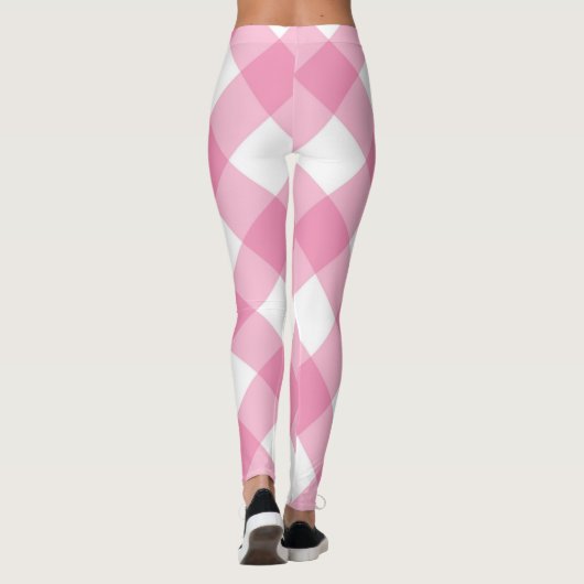 Roze en witte cheques Meisjesvrouw Leggin Leggings (Achterkant)